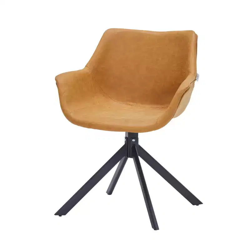LeisureMod Markley Sedia da pranzo in pelle con braccioli girevoli a 360 gradi e gambe in ferro verniciato a polvere, set da 4