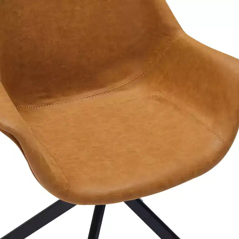 LeisureMod Markley Sedia da pranzo in pelle con braccioli girevoli a 360 gradi e gambe in ferro verniciato a polvere, set da 4