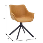 LeisureMod Markley Sedia da pranzo in pelle con braccioli girevoli a 360 gradi e gambe in ferro verniciato a polvere, set da 4