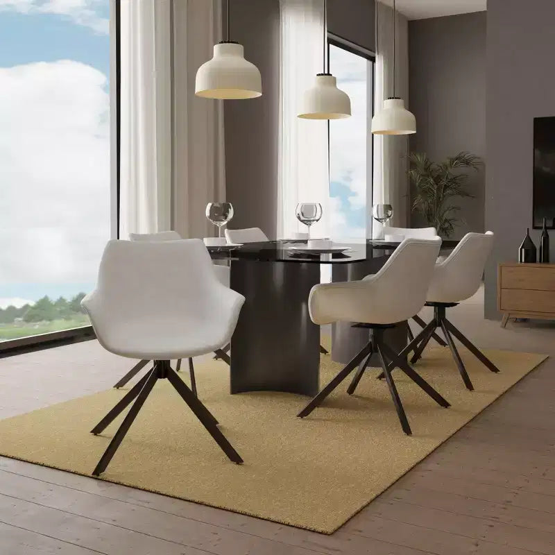 LeisureMod Markley Sedia da pranzo in pelle con braccioli girevoli a 360 gradi e gambe in ferro verniciato a polvere, set da 4