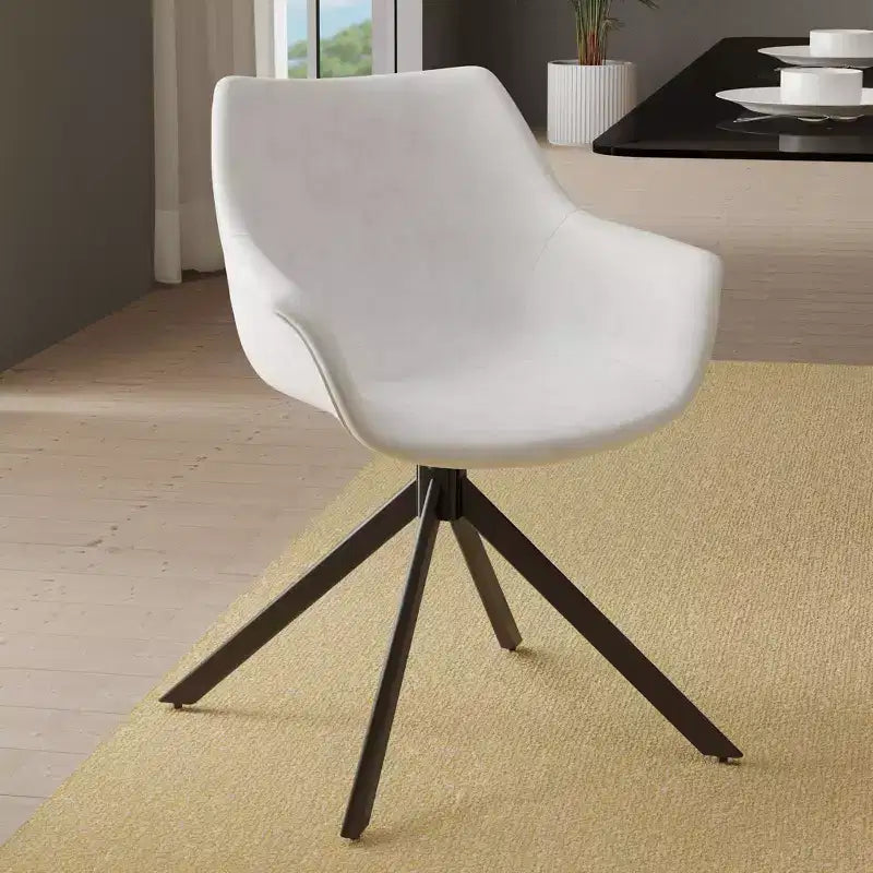 LeisureMod Markley Sedia da pranzo in pelle con braccioli girevoli a 360 gradi e gambe in ferro verniciato a polvere, set da 4