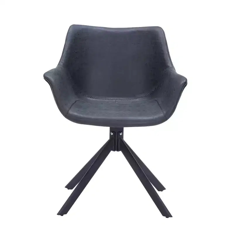 LeisureMod Markley Sedia da pranzo in pelle con braccioli girevoli a 360 gradi e gambe in ferro verniciato a polvere, set da 4