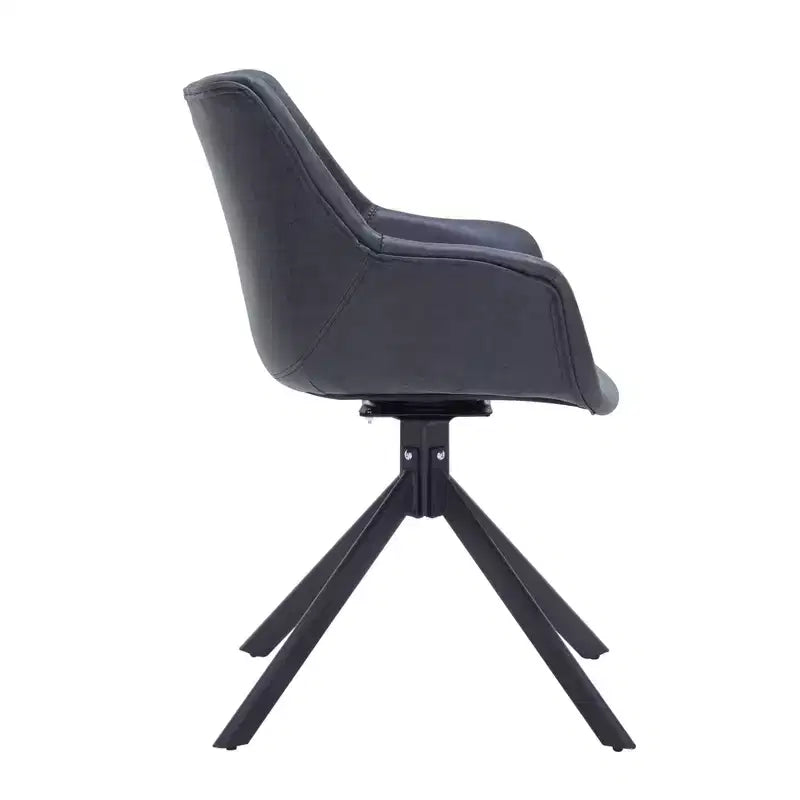 LeisureMod Markley Sedia da pranzo in pelle con braccioli girevoli a 360 gradi e gambe in ferro verniciato a polvere, set da 4