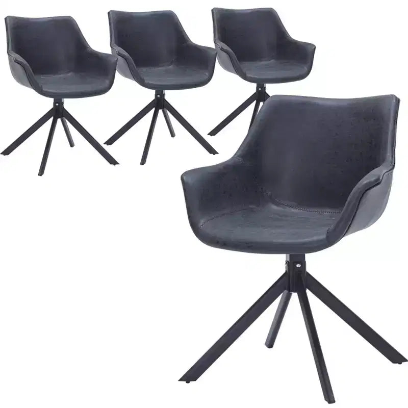 LeisureMod Markley Leather Dining Chair with 360-Degree Swivel Armchair and Powder-Coated Iron Legs Set of 4