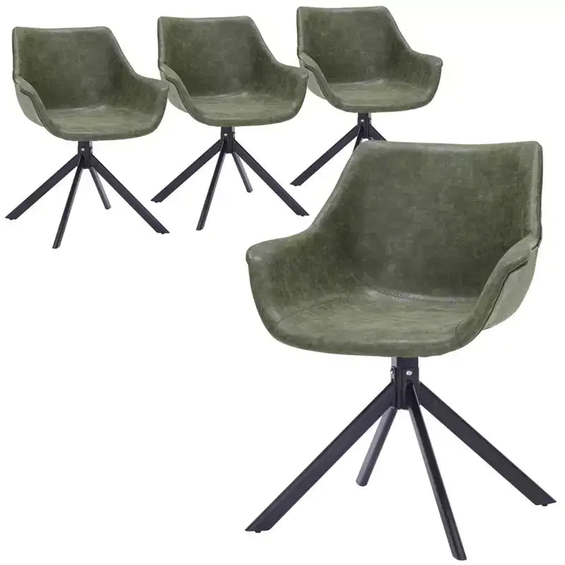 LeisureMod Markley Sedia da pranzo in pelle con braccioli girevoli a 360 gradi e gambe in ferro verniciato a polvere, set da 4