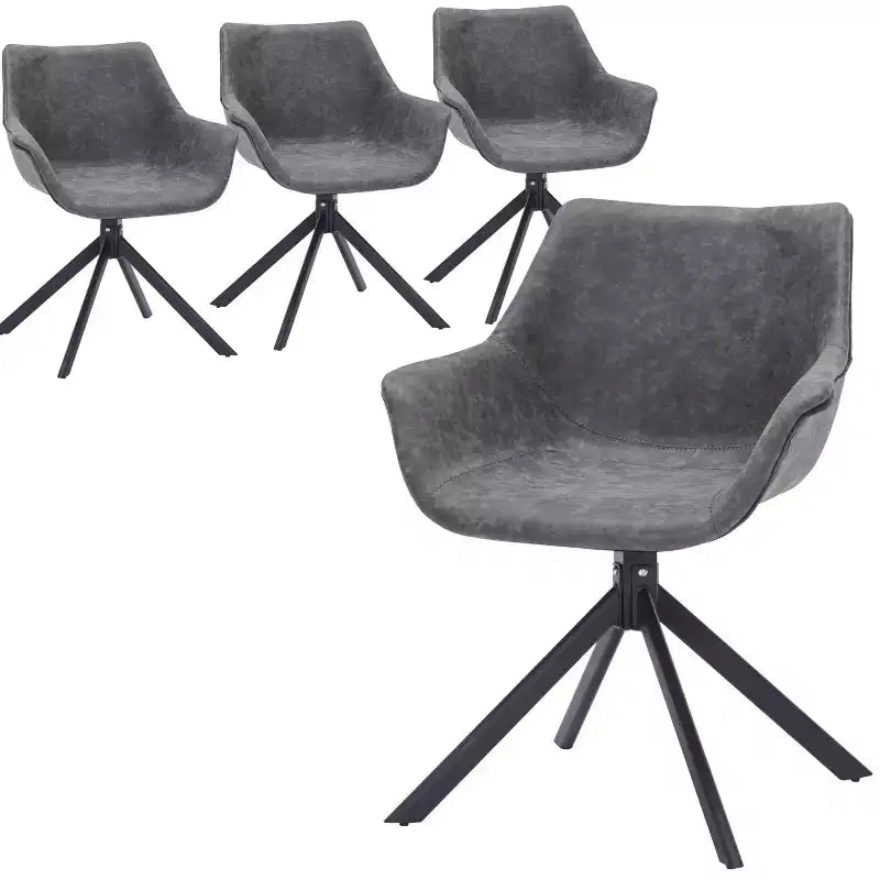 LeisureMod Markley Sedia da pranzo in pelle con braccioli girevoli a 360 gradi e gambe in ferro verniciato a polvere, set da 4