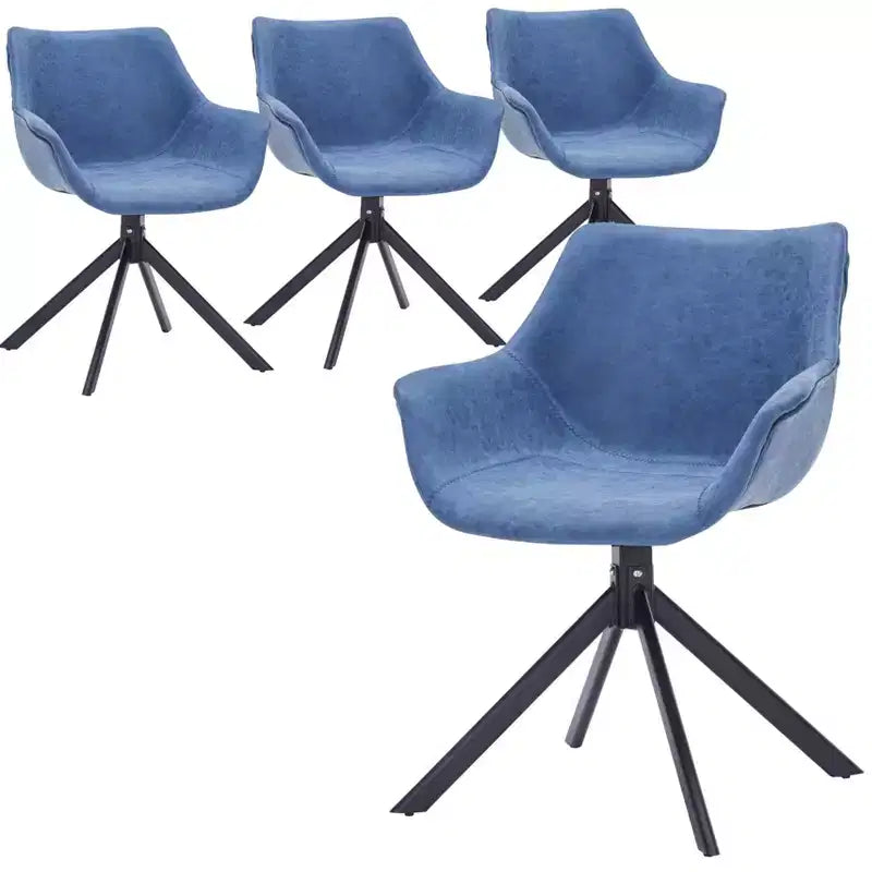 LeisureMod Markley Sedia da pranzo in pelle con braccioli girevoli a 360 gradi e gambe in ferro verniciato a polvere, set da 4