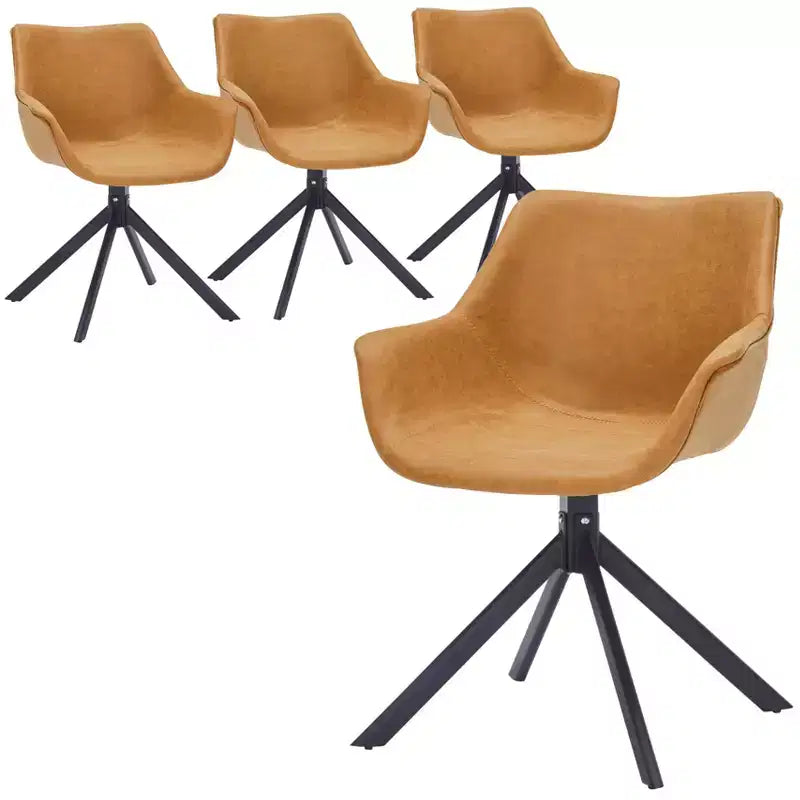 LeisureMod Markley Sedia da pranzo in pelle con braccioli girevoli a 360 gradi e gambe in ferro verniciato a polvere, set da 4