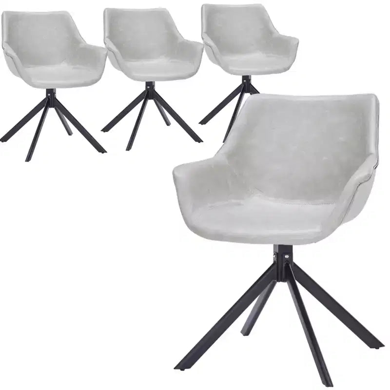 LeisureMod Markley Sedia da pranzo in pelle con braccioli girevoli a 360 gradi e gambe in ferro verniciato a polvere, set da 4