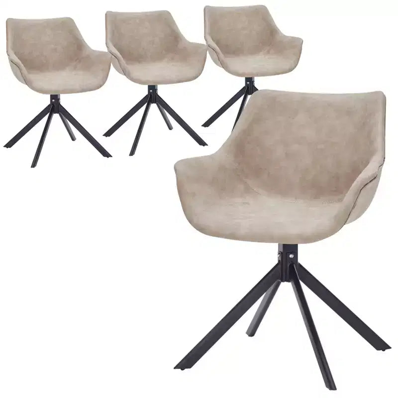 LeisureMod Markley Sedia da pranzo in pelle con braccioli girevoli a 360 gradi e gambe in ferro verniciato a polvere, set da 4