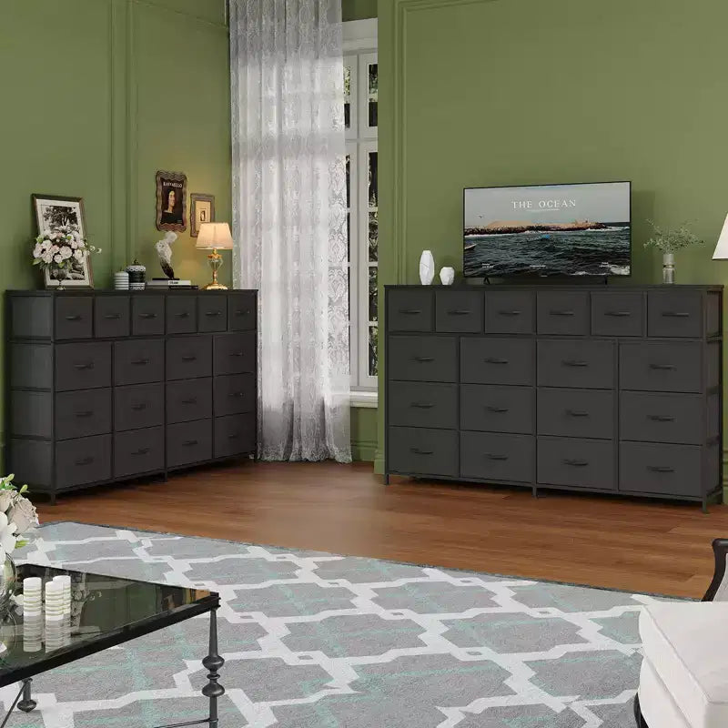 Cassettiera Lunga a 18 Cassetti con Cassetti in Tessuto e Maniglie in PU - Mobile Contenitore Robusto con Telaio in Metallo per Camera da Letto, Soggiorno, Ingresso