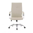 HomeStock Poltrona da ufficio con rotelle e seduta imbottita beige regolabile in altezza 83,8 cm