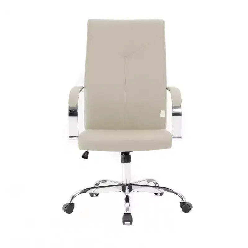HomeStock Poltrona da ufficio con rotelle e seduta imbottita beige regolabile in altezza 83,8 cm