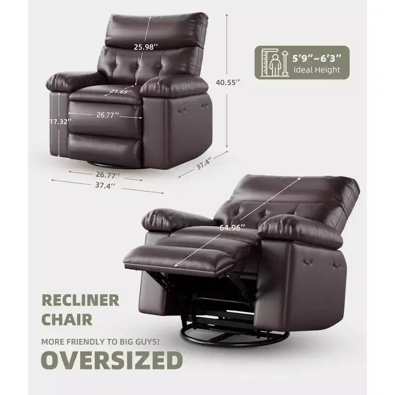 Poltrona reclinabile oversize COZONY, reclinabile manuale in pelle con supporto lombare e tasca laterale per soggiorno