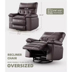 Poltrona reclinabile oversize COZONY, reclinabile manuale in pelle con supporto lombare e tasca laterale per soggiorno