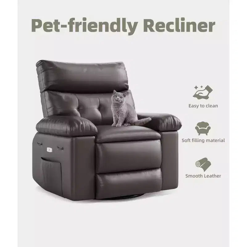 Poltrona reclinabile oversize COZONY, reclinabile manuale in pelle con supporto lombare e tasca laterale per soggiorno