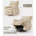 Poltrona reclinabile oversize COZONY, reclinabile manuale in pelle con supporto lombare e tasca laterale per soggiorno