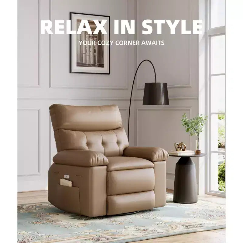Poltrona reclinabile oversize COZONY, reclinabile manuale in pelle con supporto lombare e tasca laterale per soggiorno