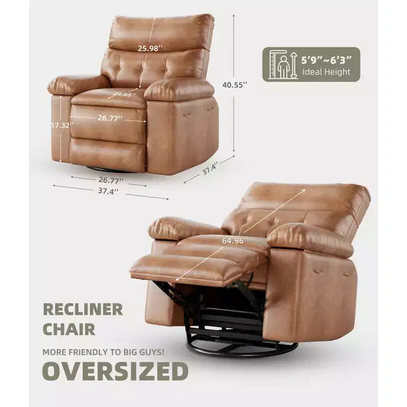 Poltrona reclinabile oversize COZONY, reclinabile manuale in pelle con supporto lombare e tasca laterale per soggiorno