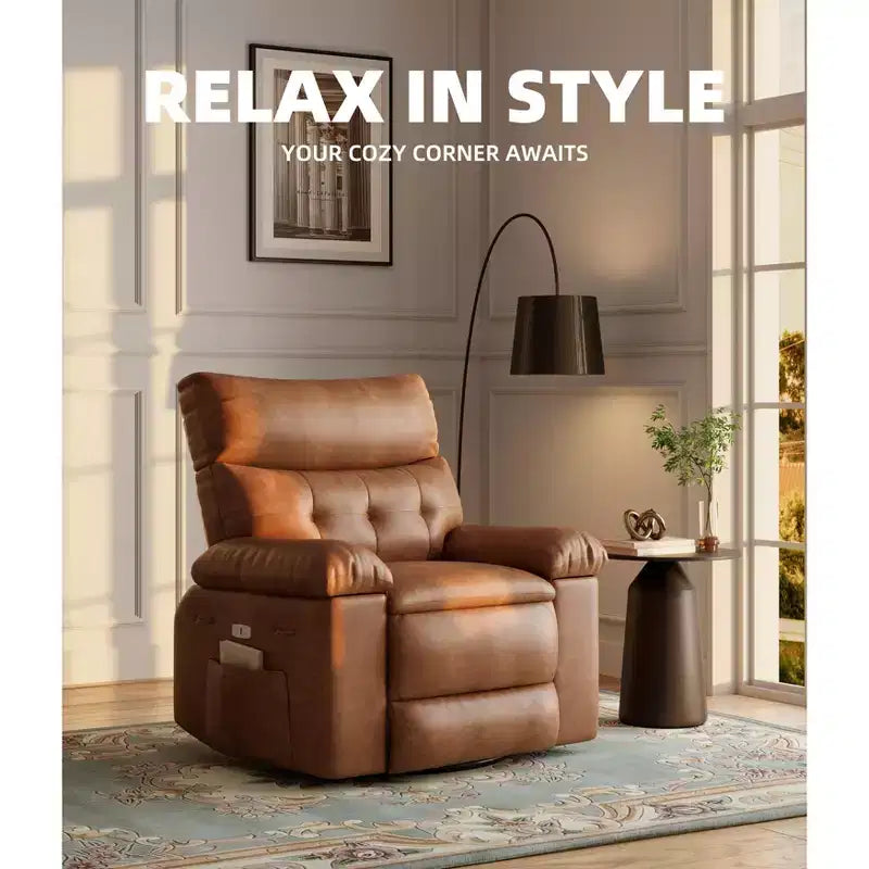 Poltrona reclinabile oversize COZONY, reclinabile manuale in pelle con supporto lombare e tasca laterale per soggiorno