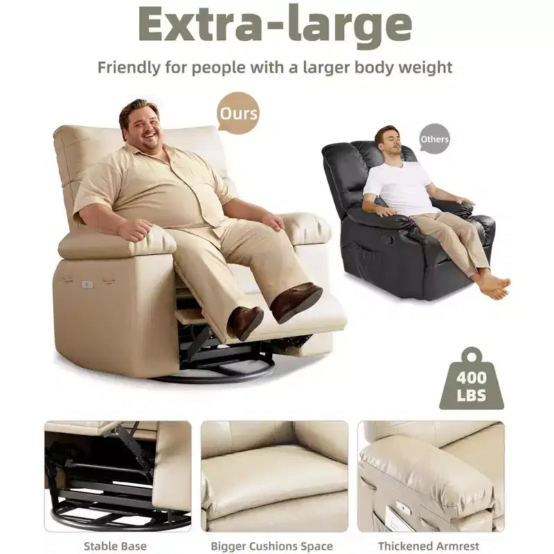Poltrona reclinabile oversize COZONY, reclinabile manuale in pelle con supporto lombare e tasca laterale per soggiorno