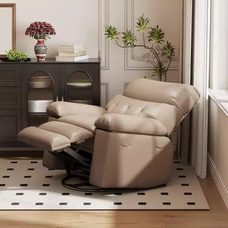 Poltrona reclinabile oversize COZONY, reclinabile manuale in pelle con supporto lombare e tasca laterale per soggiorno