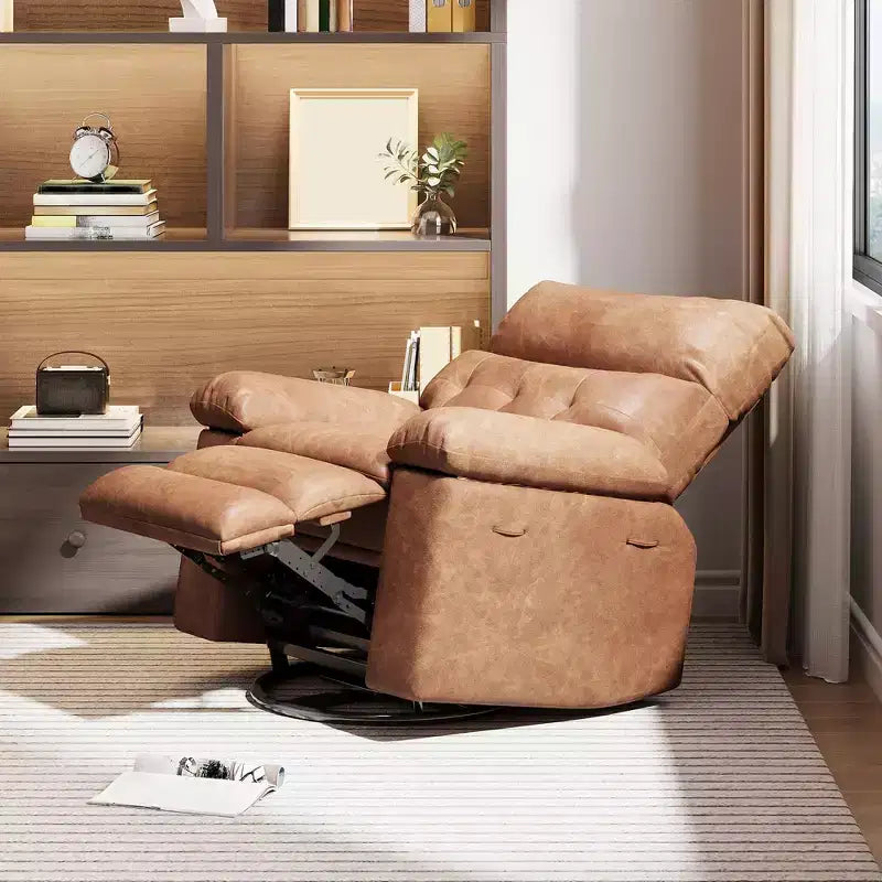 Poltrona reclinabile oversize COZONY, reclinabile manuale in pelle con supporto lombare e tasca laterale per soggiorno