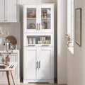 Tall bathroom cabinet with doors and adjustable shelves, 5 compartments, suitable for living room, kitchen, or dining room.