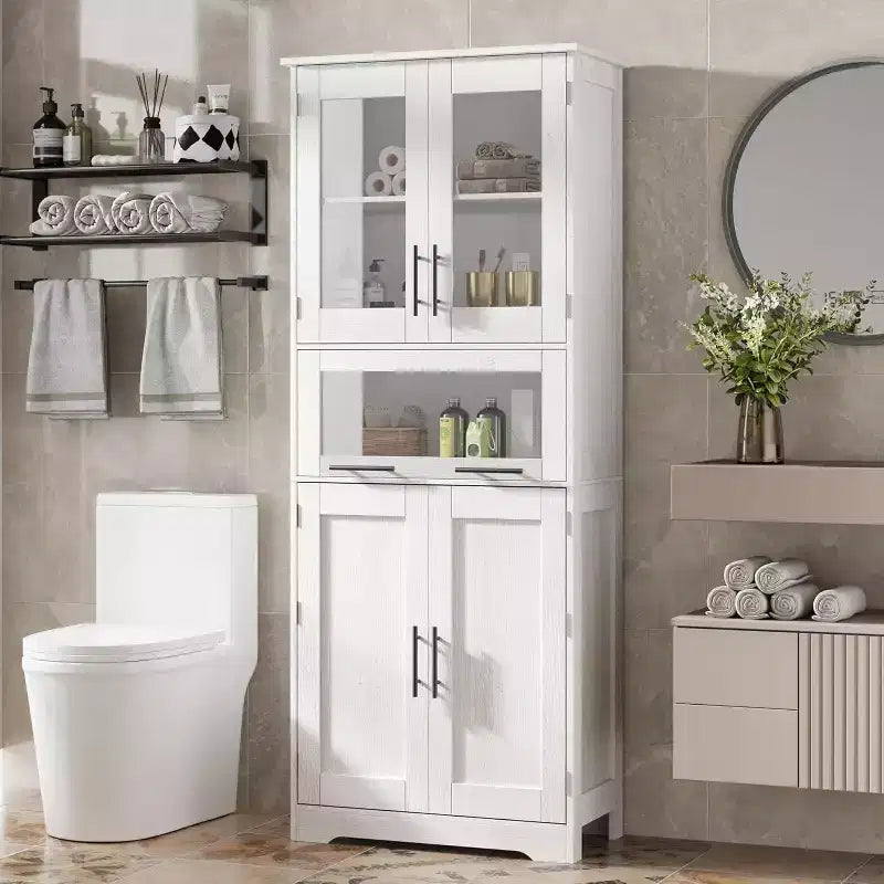 Mobiletto alto da bagno con ante e ripiani regolabili, 5 scomparti, adatto per soggiorno, cucina o sala da pranzo.