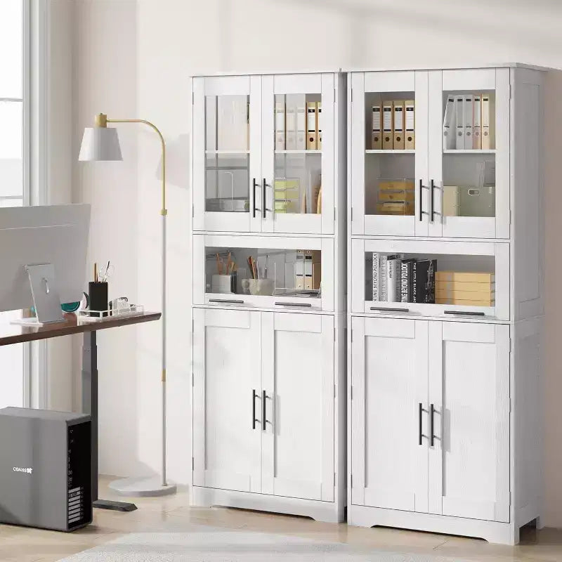 Mobiletto alto da bagno con ante e ripiani regolabili, 5 scomparti, adatto per soggiorno, cucina o sala da pranzo.