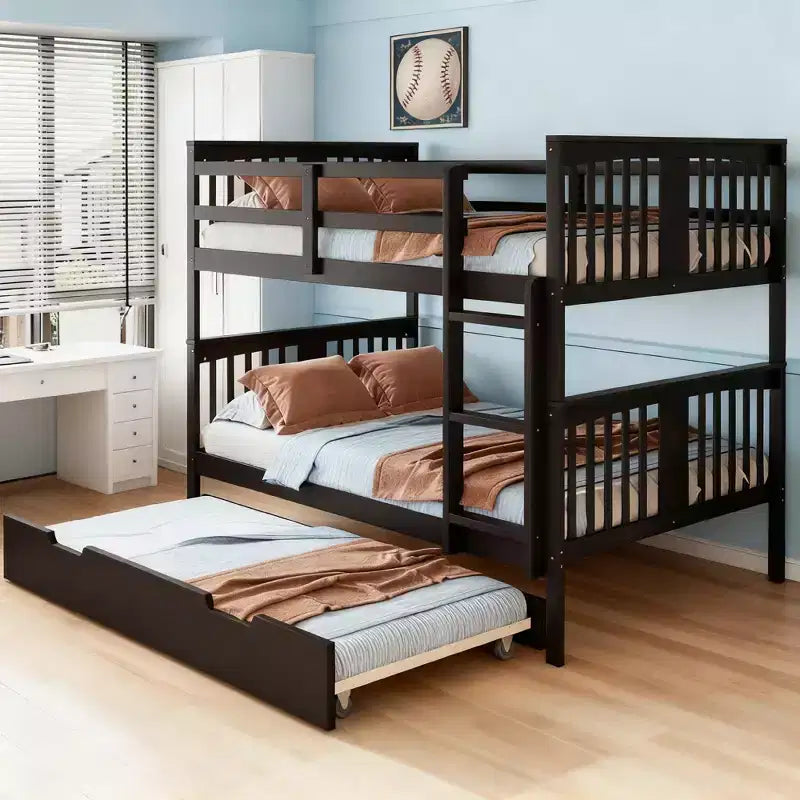 Luxystar Full over Full Bunk Bed with Twin Size Trundle and Ladder for Kids' Rooms and Guest rooms