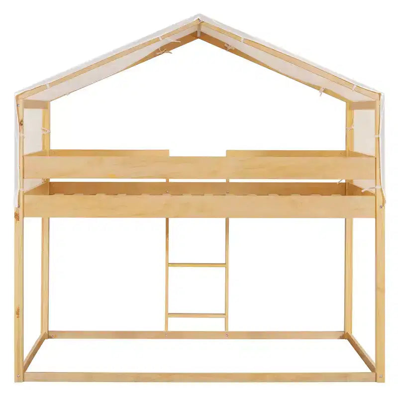 Letto a Castello in Legno Luxystar Twin Over Twin con Tenda per Bambini