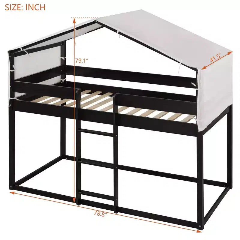 Letto a Castello in Legno Luxystar Twin Over Twin con Tenda per Bambini