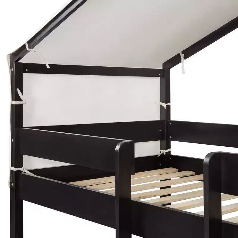 Letto a Castello in Legno Luxystar Twin Over Twin con Tenda per Bambini