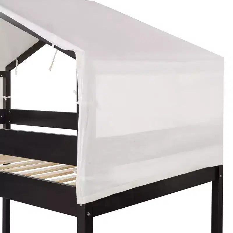 Letto a Castello in Legno Luxystar Twin Over Twin con Tenda per Bambini