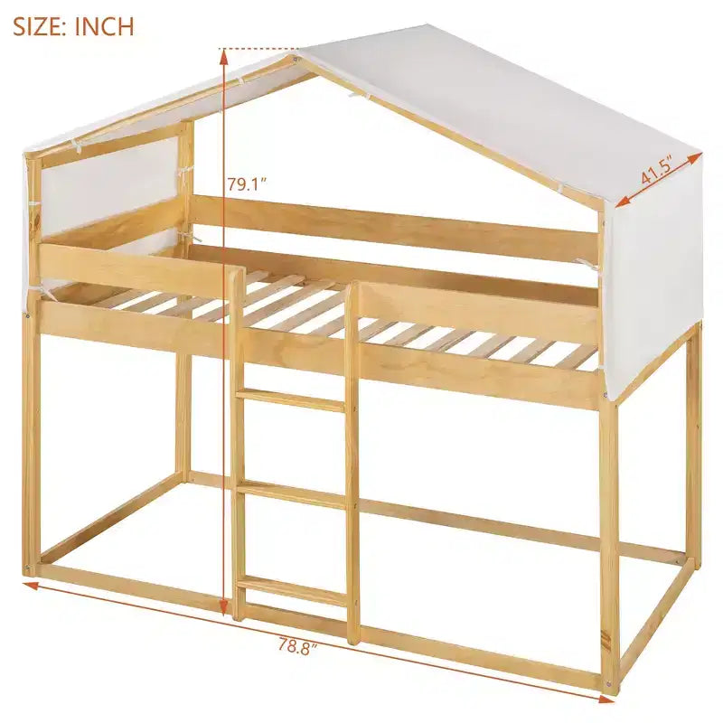 Letto a Castello in Legno Luxystar Twin Over Twin con Tenda per Bambini