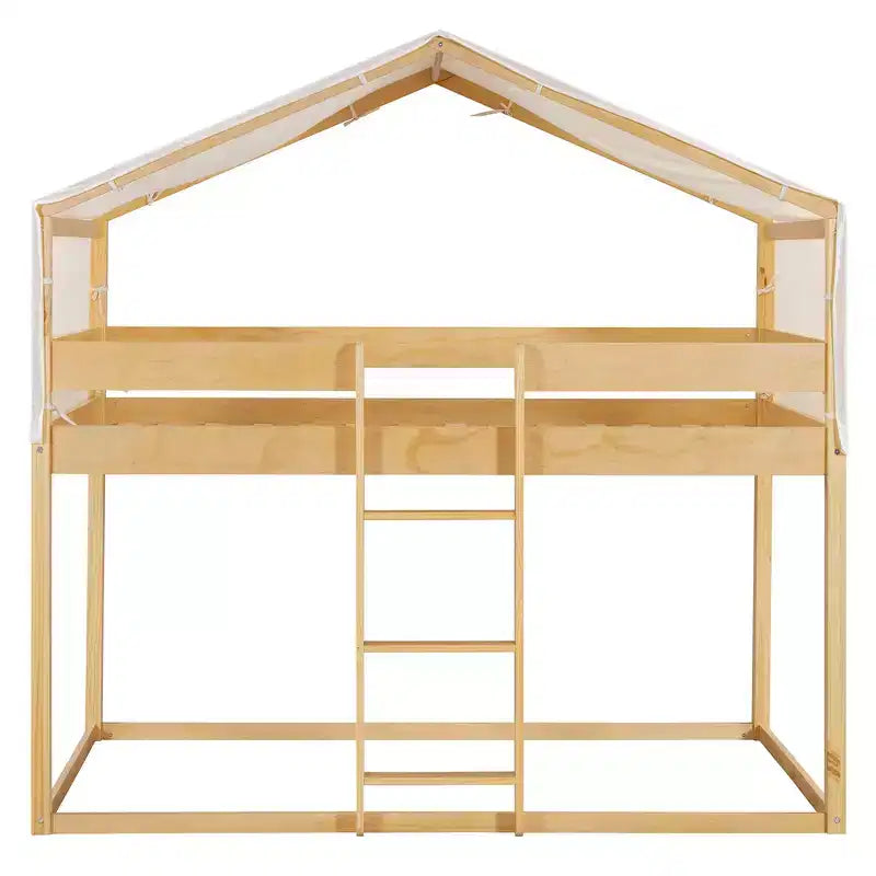 Letto a Castello in Legno Luxystar Twin Over Twin con Tenda per Bambini