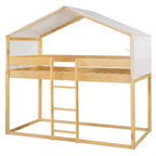 Letto a Castello in Legno Luxystar Twin Over Twin con Tenda per Bambini