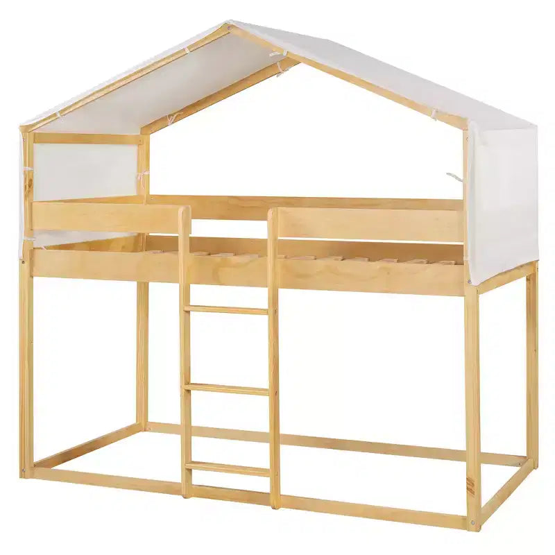 Letto a Castello in Legno Luxystar Twin Over Twin con Tenda per Bambini