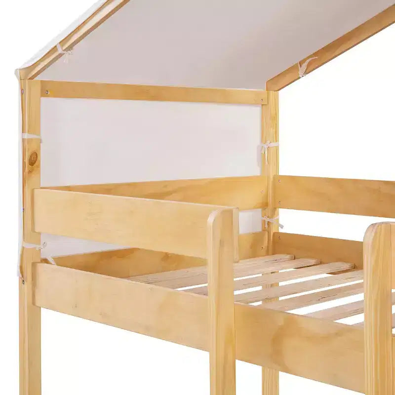 Letto a Castello in Legno Luxystar Twin Over Twin con Tenda per Bambini