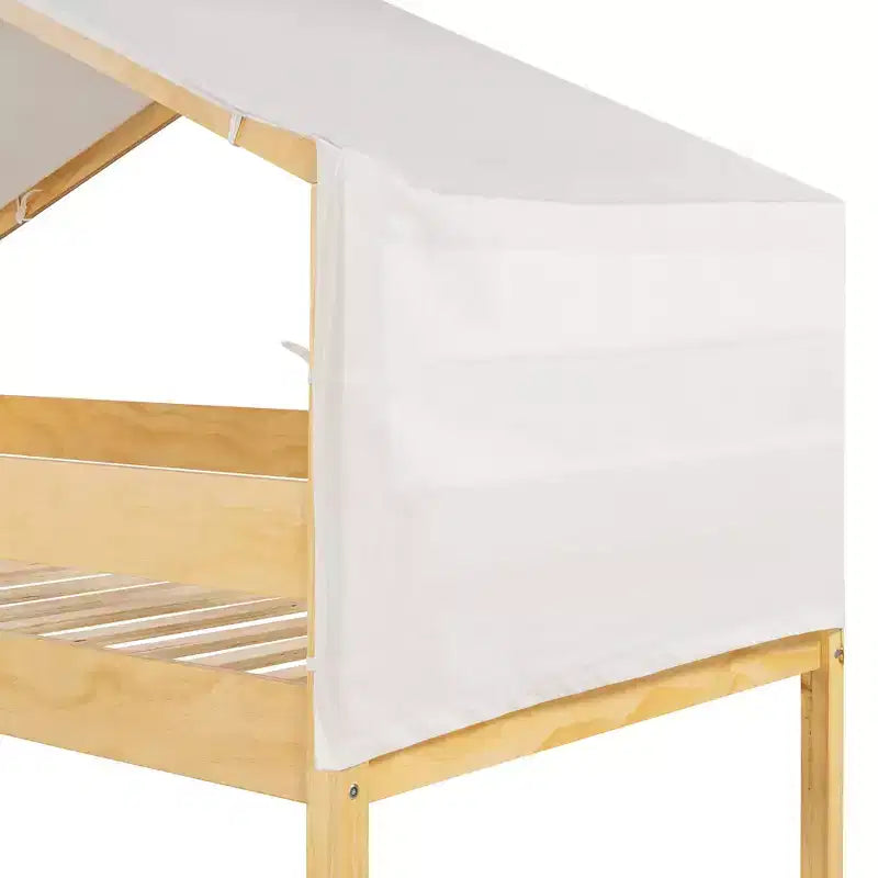 Letto a Castello in Legno Luxystar Twin Over Twin con Tenda per Bambini