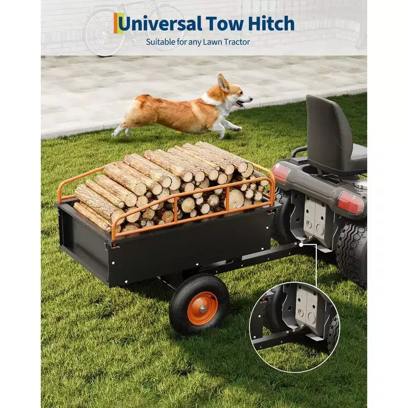 Carrello di scarico in acciaio per rimorchio ATV per impieghi gravosi, 340 kg 425 litri, utilità da giardino con sponde rimovibili per trattorino tosaerba