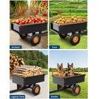 Carrello di scarico in acciaio per rimorchio ATV per impieghi gravosi, 340 kg 425 litri, utilità da giardino con sponde rimovibili per trattorino tosaerba