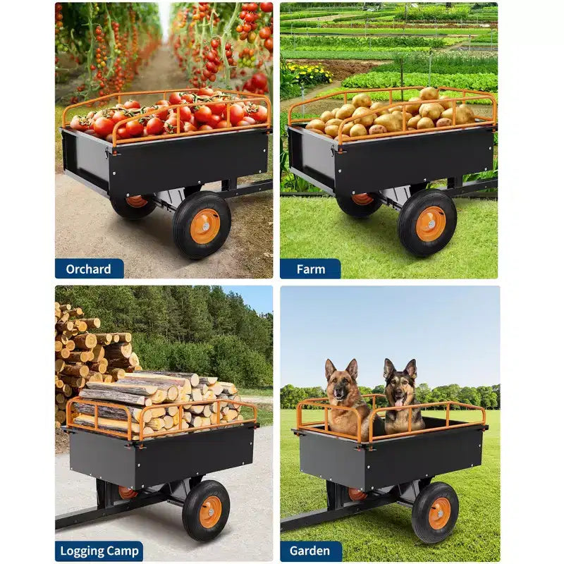 Carrello di scarico in acciaio per rimorchio ATV per impieghi gravosi, 340 kg 425 litri, utilità da giardino con sponde rimovibili per trattorino tosaerba