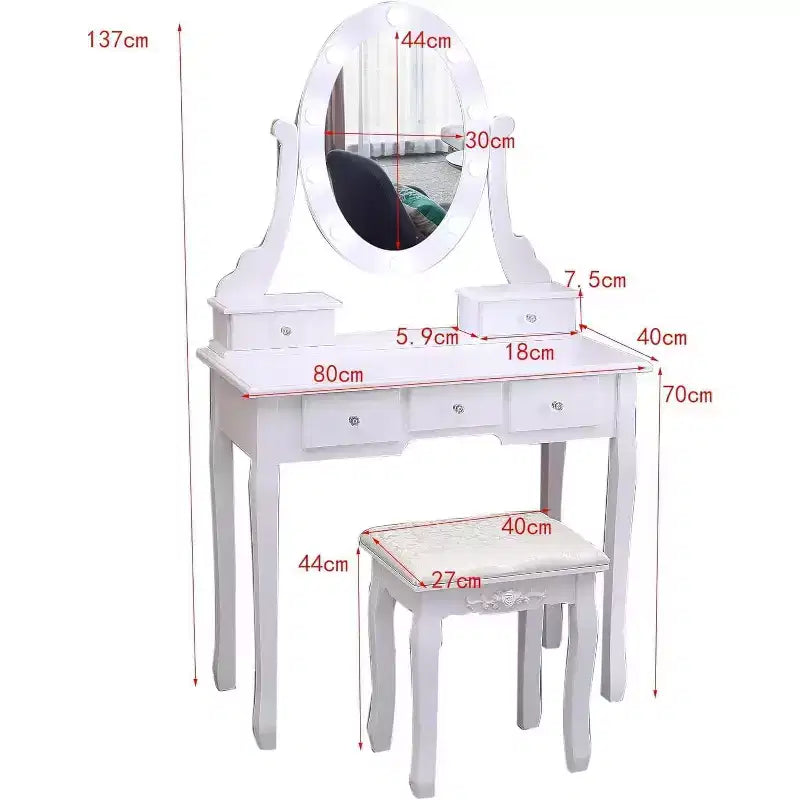 Moderna Toeletta con Specchi e Luce LED, Scrivania da Trucco 2 in 1 in Legno con Sedie, con Cassetti, Contenitori, per Camera da Letto