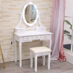 Moderna Toeletta con Specchi e Luce LED, Scrivania da Trucco 2 in 1 in Legno con Sedie, con Cassetti, Contenitori, per Camera da Letto