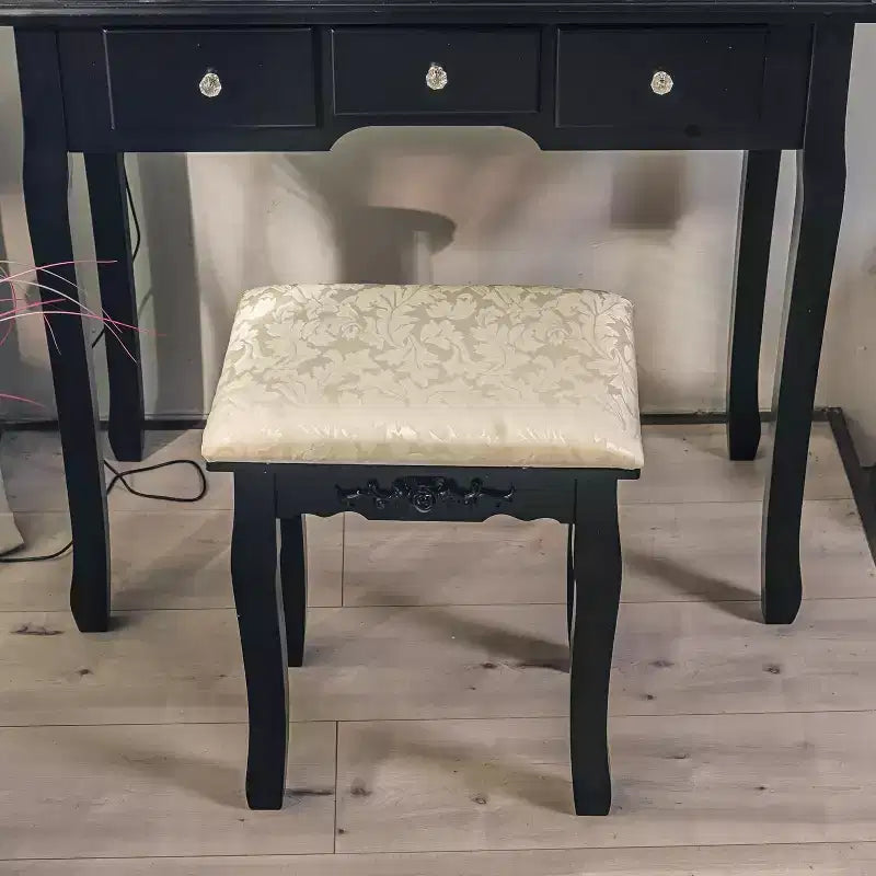 Moderna Toeletta con Specchi e Luce LED, Scrivania da Trucco 2 in 1 in Legno con Sedie, con Cassetti, Contenitori, per Camera da Letto