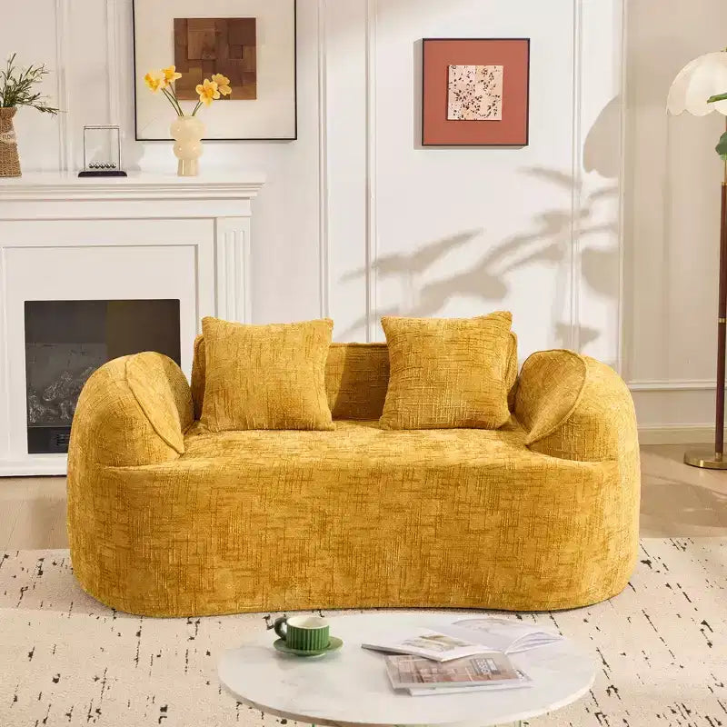 Sunshine Yellow Curved 2-Seat Sofa w/ Arms & 2 Pillows  Petite-Perfect for Any Room