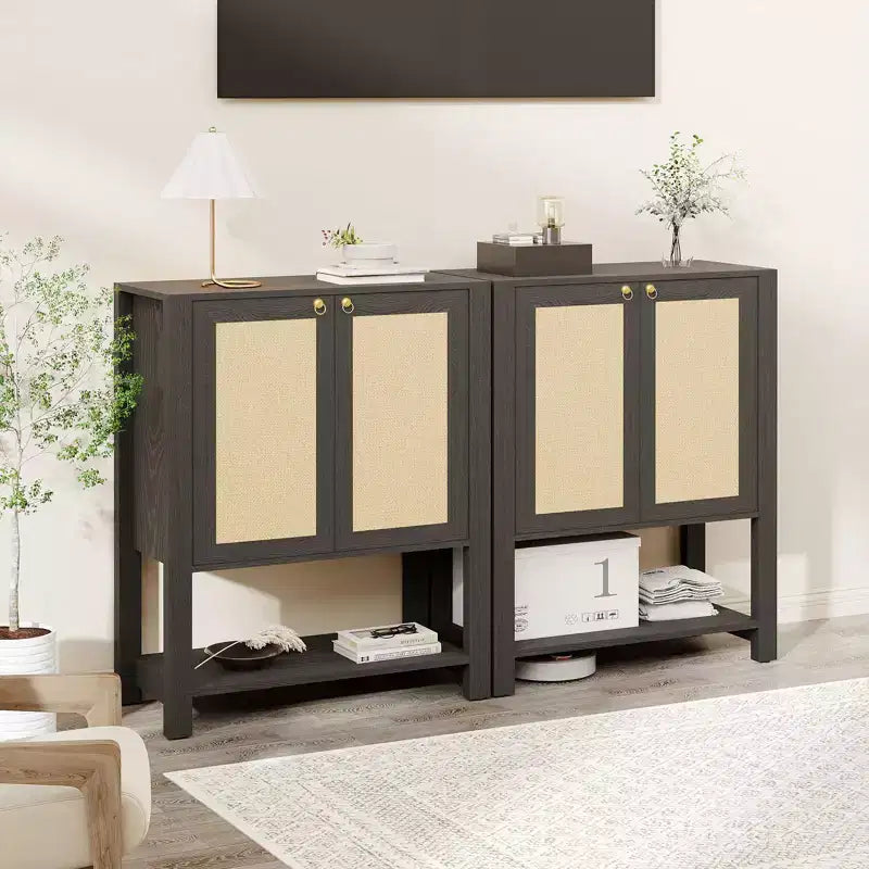 Scarpiera in Rattan per Ingresso, Scarpiera da Fattoria a 5 Ripiani Mobile Contenitore in Legno Autoportante con Ripiani Regolabili per Corridoio Soggiorno