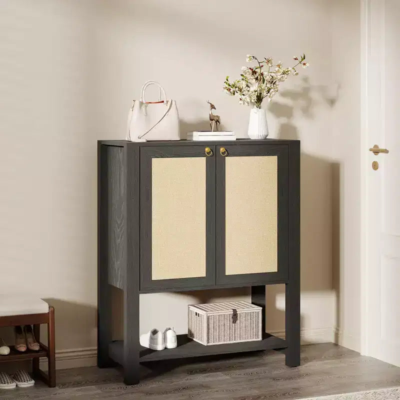 Scarpiera in Rattan per Ingresso, Scarpiera da Fattoria a 5 Ripiani Mobile Contenitore in Legno Autoportante con Ripiani Regolabili per Corridoio Soggiorno
